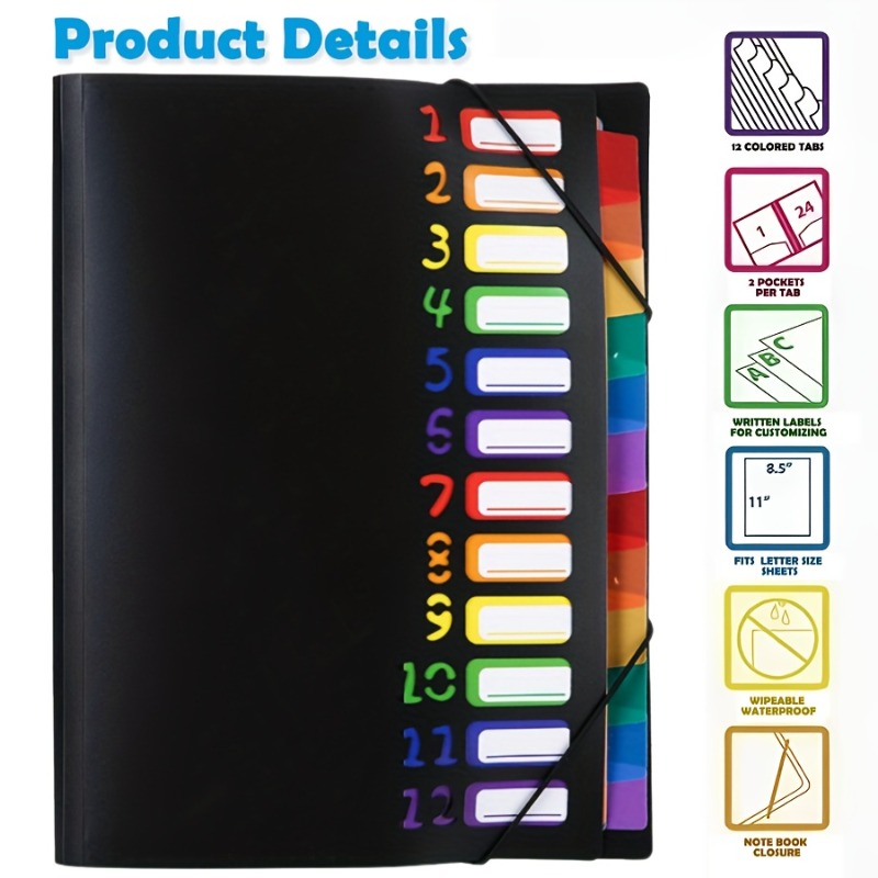 Tab Divider A4 - Carpeta A4 multicapa con cubierta negra/blanca,